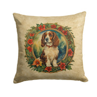 Welsh Springer Spaniel Christmas Flowers Throw Pillow