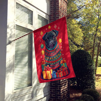 Black Pug Holiday Christmas House Flag