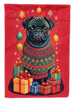 Black Pug Holiday Christmas House Flag