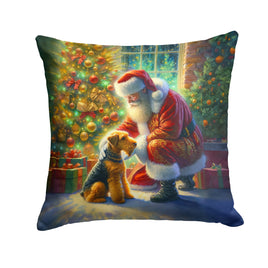 Airedale Terrier and Santa Claus Throw Pillow