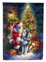 Alaskan Malamute and Santa Claus Garden Flag