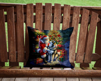 Alaskan Malamute and Santa Claus Throw Pillow