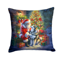 Alaskan Malamute and Santa Claus Throw Pillow