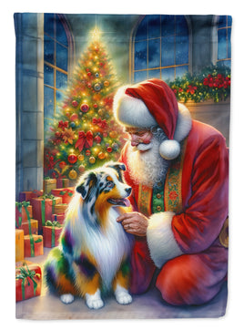 Australian Shepherd and Santa Claus House Flag