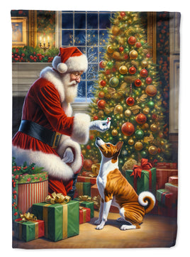 Basenji and Santa Claus House Flag