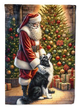 Border Collie and Santa Claus Garden Flag