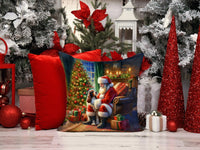 Welsh Springer Spaniel and Santa Claus Throw Pillow