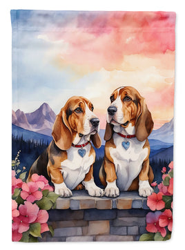 Basset Hound Two Hearts House Flag