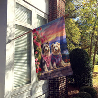 Bearded Collie Two Hearts House Flag