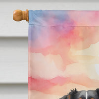 Bernese Mountain Dog Two Hearts House Flag