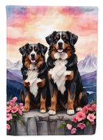 Bernese Mountain Dog Two Hearts House Flag