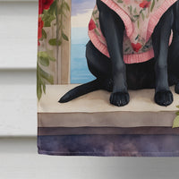 Black Labrador Retriever Two Hearts House Flag