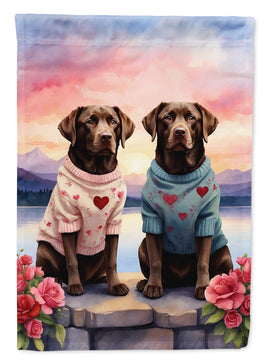 Chocolate Labrador Retriever Two Hearts House Flag