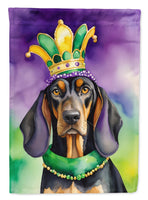 Black and Tan Coonhound King of Mardi Gras Garden Flag