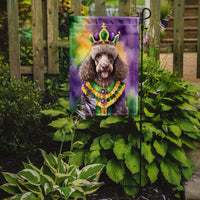 Chocolate Poodle King of Mardi Gras Garden Flag