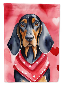 Black and Tan Coonhound My Valentine Garden Flag