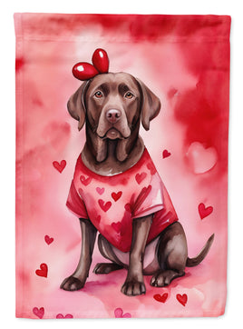 Chocolate Labrador Retriever My Valentine House Flag