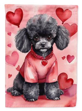 Black Poodle My Valentine Garden Flag