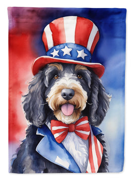 Bernedoodle Patriotic American House Flag