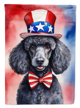 Black Poodle Patriotic American House Flag