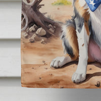 Australian Shepherd Cowboy Welcome House Flag