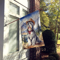 Bearded Collie Cowboy Welcome House Flag