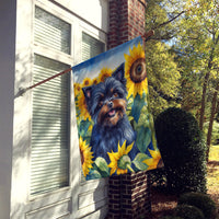 Affenpinscher in Sunflowers House Flag