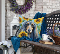 Afghan Hound in Sunflowers Throw Pillow