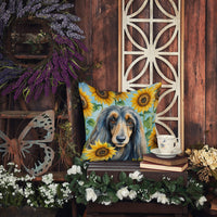 Afghan Hound in Sunflowers Throw Pillow