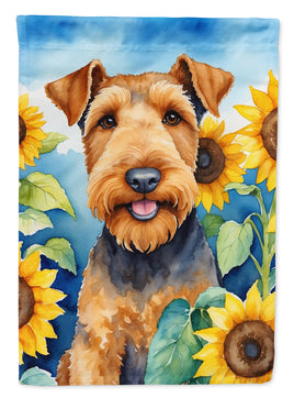 Airedale Terrier in Sunflowers Garden Flag