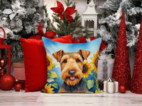 Airedale Terrier in Sunflowers Throw Pillow