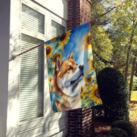 Akita in Sunflowers House Flag