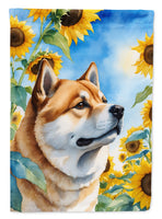 Akita in Sunflowers House Flag