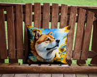 Akita in Sunflowers Throw Pillow