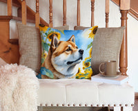 Akita in Sunflowers Throw Pillow