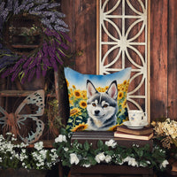 Alaskan Klee Kai in Sunflowers Throw Pillow