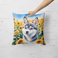 Alaskan Klee Kai in Sunflowers Throw Pillow