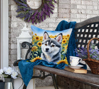 Alaskan Klee Kai in Sunflowers Throw Pillow