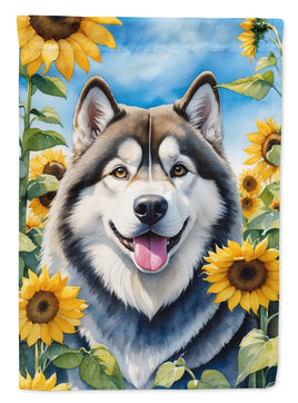 Alaskan Malamute in Sunflowers House Flag