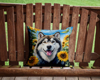 Alaskan Malamute in Sunflowers Throw Pillow