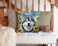 Alaskan Malamute in Sunflowers Throw Pillow