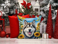 Alaskan Malamute in Sunflowers Throw Pillow