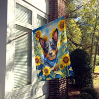 Australian Cattle Dog in Sunflowers House Flag