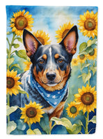 Australian Cattle Dog in Sunflowers House Flag