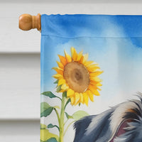 Australian Shepherd in Sunflowers House Flag