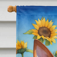 Basenji in Sunflowers House Flag