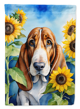 Basset Hound in Sunflowers House Flag