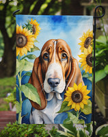 Basset Hound in Sunflowers Garden Flag