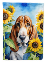 Basset Hound in Sunflowers Garden Flag