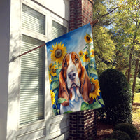 Basset Hound in Sunflowers House Flag